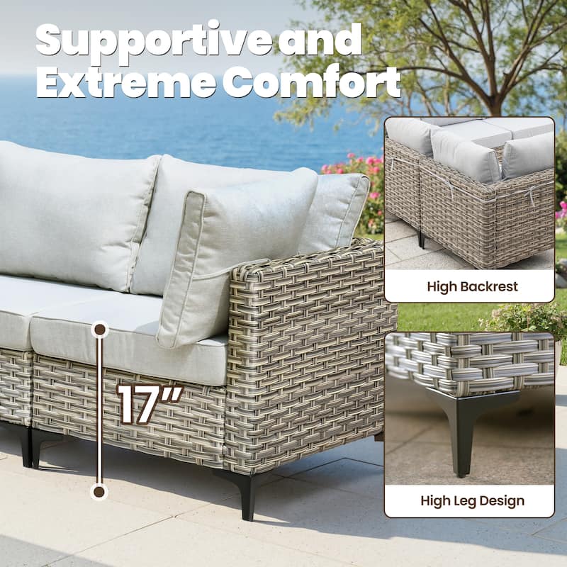 HOOOWOOO 9-piece Wicker Outdoor Furniture Patio Sofa Swivel Chair Set with Fire Pit Table