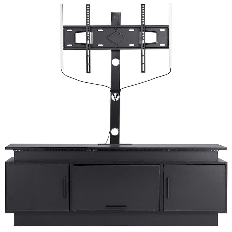 52" TV Stand with Mount for up to 75 in TVs, Entertainment Center with Power Outlet & LED Lights, Height Adjustable TV Console w