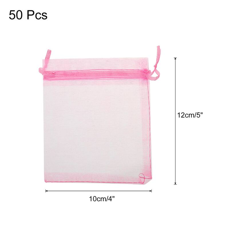 50pcs Organza Bags Drawstring Favor Pouches Sheer Mesh Bag for Wedding - Pink - 4 inch x 5 inch