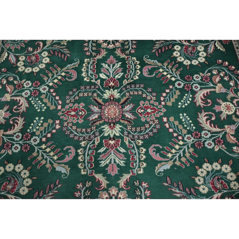 Hand Knotted Oriental 100% Wool Carpet Traditional All-Over Green Agra Area Rug - 12' 1'' X 9' 1''