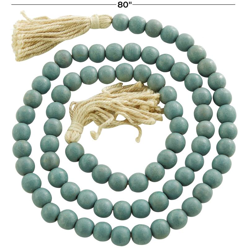 Bohemian Natural Wood Bead Garland with Cotton Tassels - 80 x 1