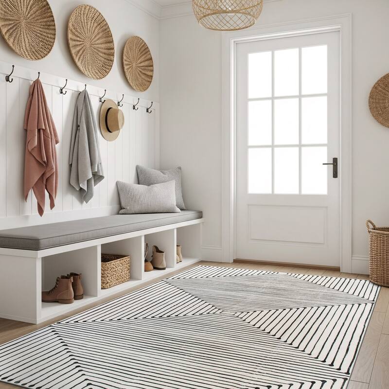 World Rug Gallery Bohemian Stripes Washable Non-Slip Area Rug