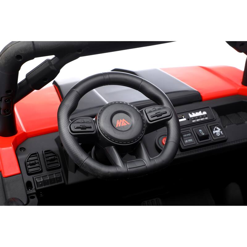 24V 2 Seater Ride on Dump Truck, 4WD 6-Wheel Ride on Toys with Remote Control, Ride on UTV Car with Electric Dump Bed