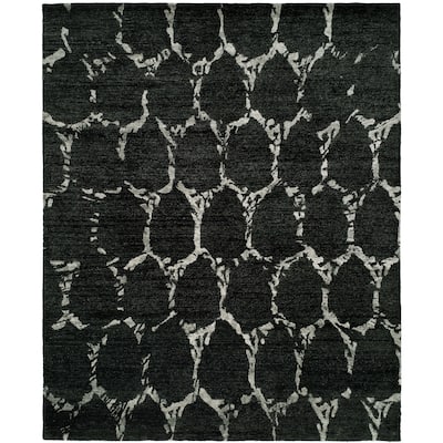 Modern Grey Hand-Knotted Viscose Area Rug