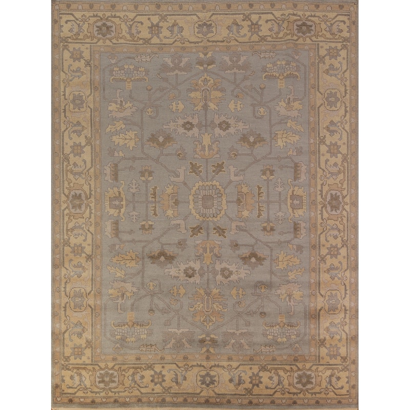 Gray Oushak Indian Area Rug Handmade Wool Carpet - 8'0"x 9'11"
