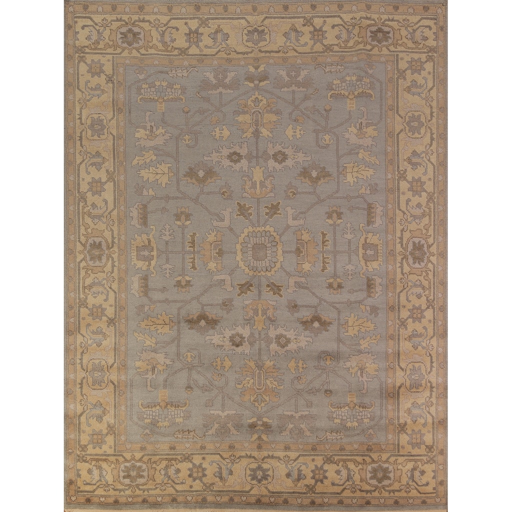 Gray Oushak Indian Area Rug Handmade Wool Carpet - 8'0"x 9'11"