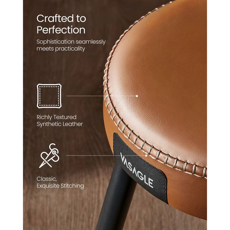 Mid-Century Modern Dining Stools, Synthetic Leather with Stitching - 20.3"D x 20.3"W x 30"H