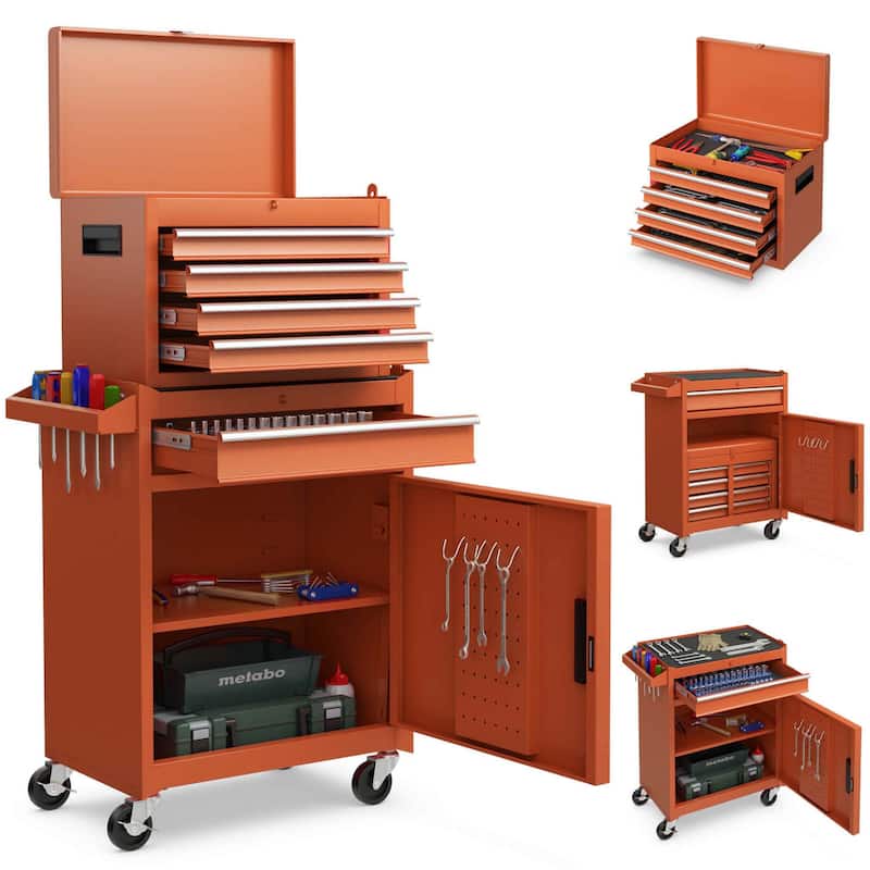 Tool Chest Heavy Duty Rolling Tool Box w/Cabinet 5-Drawer - Orange