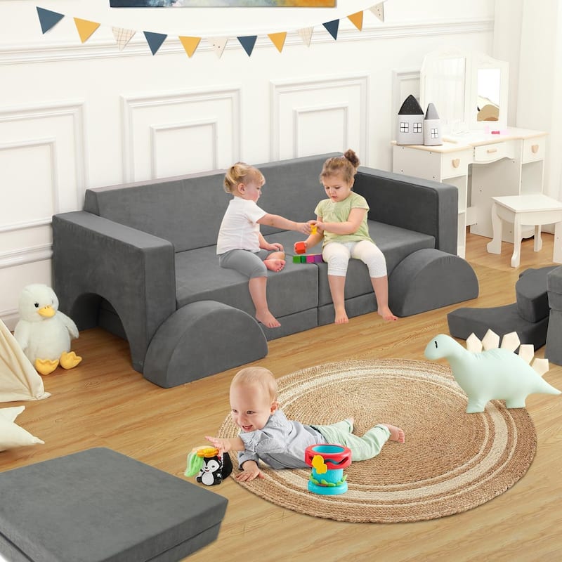 8 Pcs Kids Play Couch Kids Convertible Play Fort 8 in 1 Multifunctional Couch