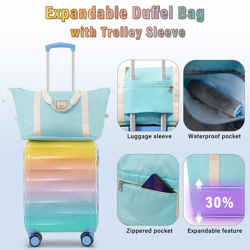 Lightweight Luggage Hard Shell Luggage 2-Piece Set with Cup Holder and Spinner Wheels, for Boarding Travel
