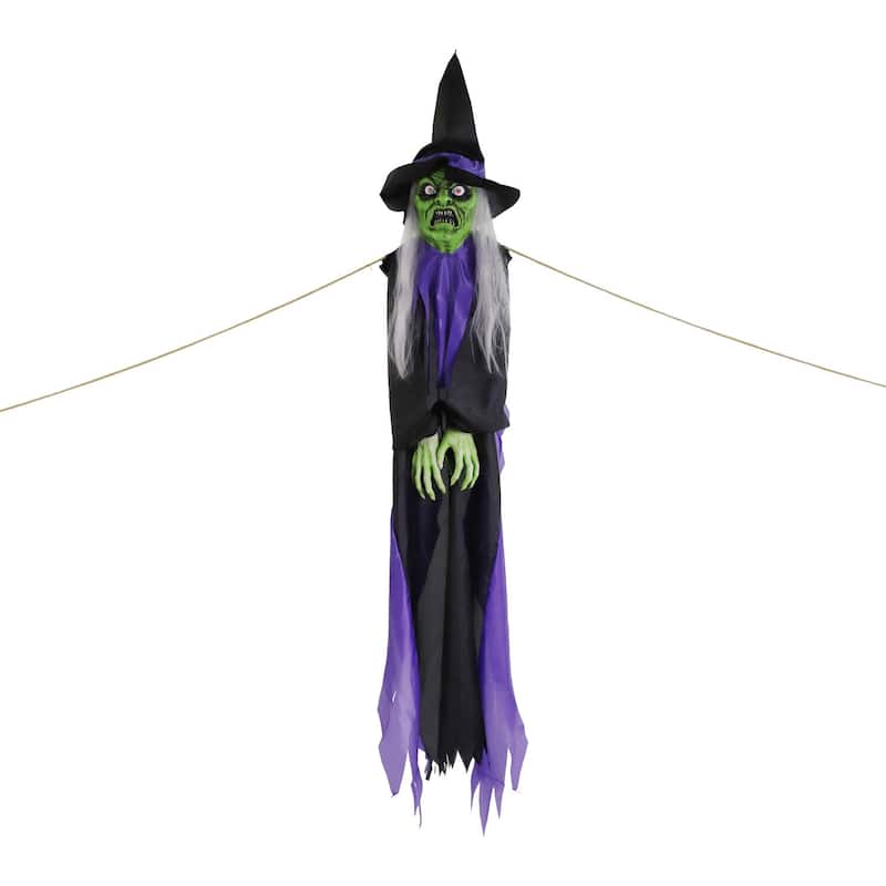 Haunted Hill Farm Cleo the Talking Witch Tree Hugger with Light-Up Eyes for Scary Outdoor Halloween Decoration