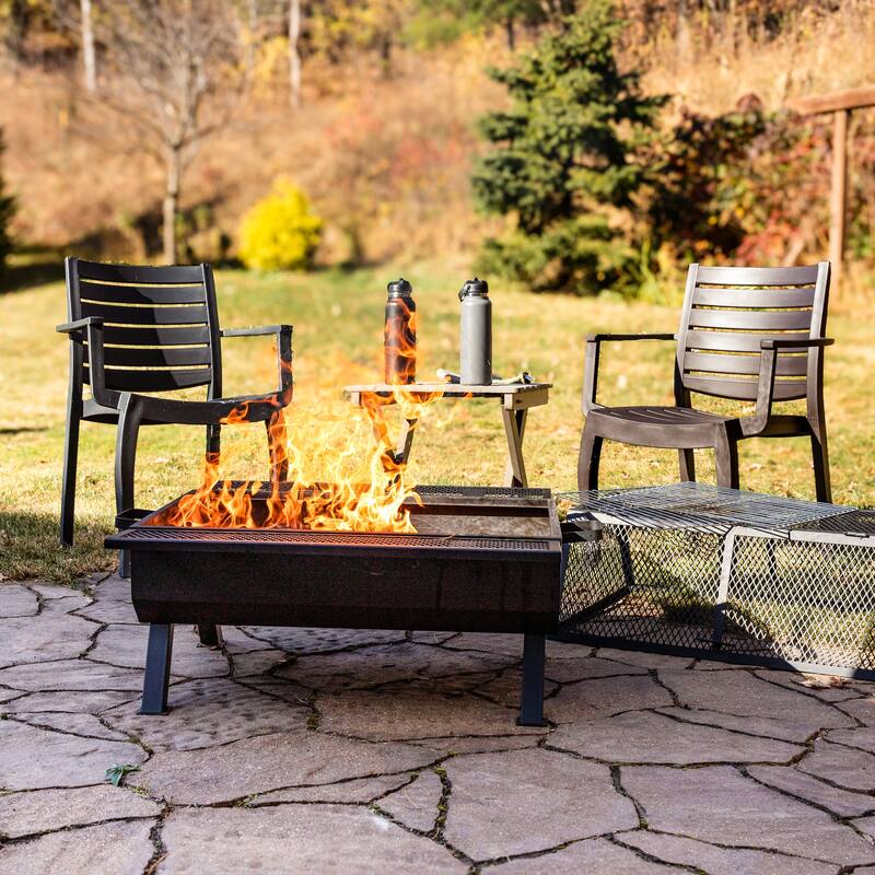 Sunnydaze Outdoor Fire Pit with Grill and Spark Screen - 36" H