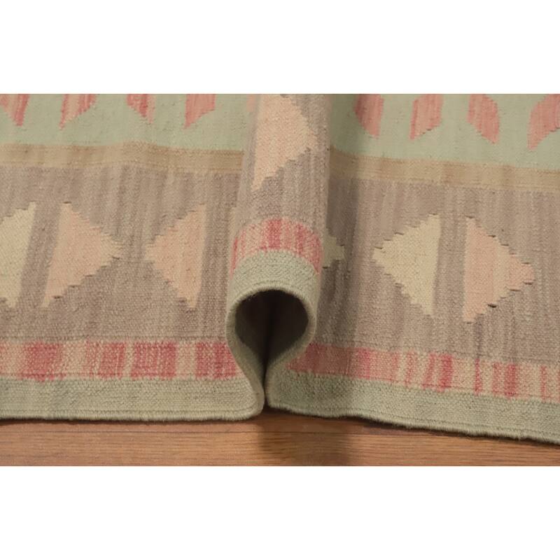 Hand Woven Southwestern Wool Green Geometric Area Rug - 12' 1'' X 9' 2''