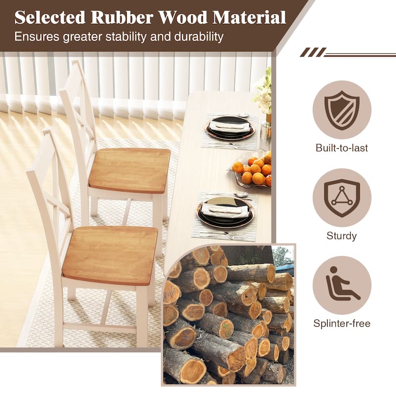 Gymax Modern Wooden Dining Chairs Set of 2 w/ High Back Rubber Wood