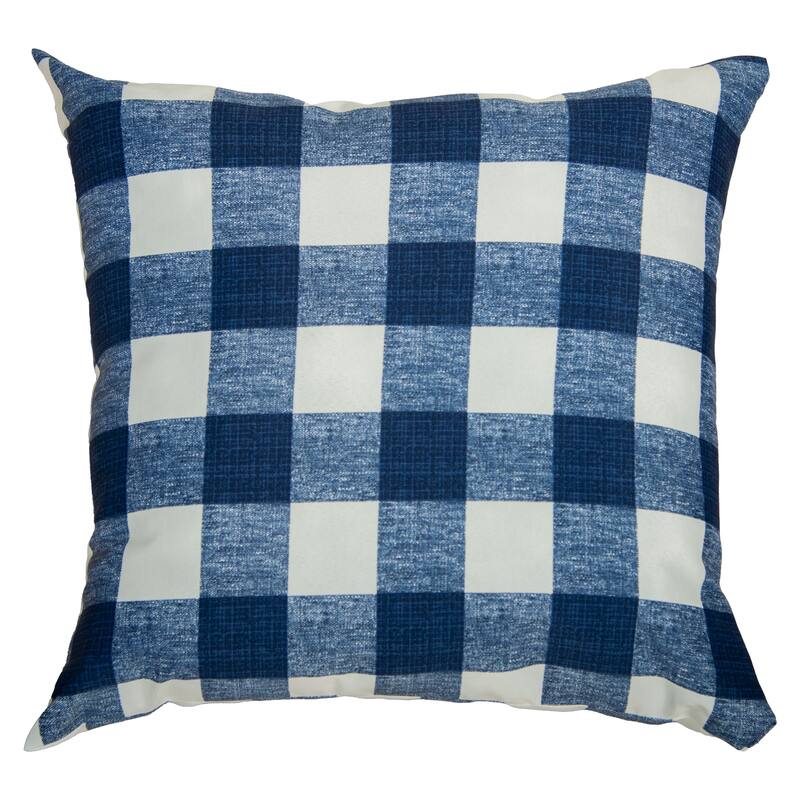 Rizzy Home Plaid Transitional Outdoor Throw Pillow - Indigo/White
