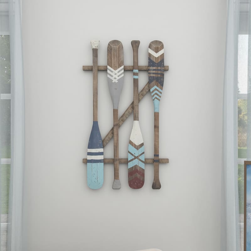 Brown Wood Novelty Canoe Oar Paddle Home Wall Decor with Arrow and Stripe Patterns