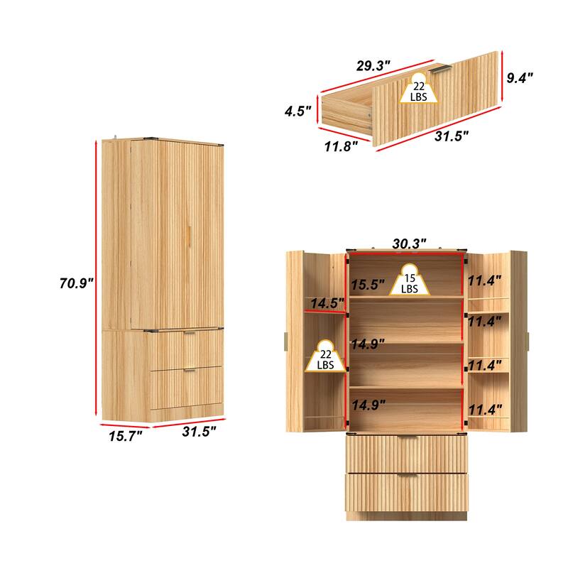 Pantry Cabinet with Double Doors Tall Storage Cupboard with Adjustable Shelves