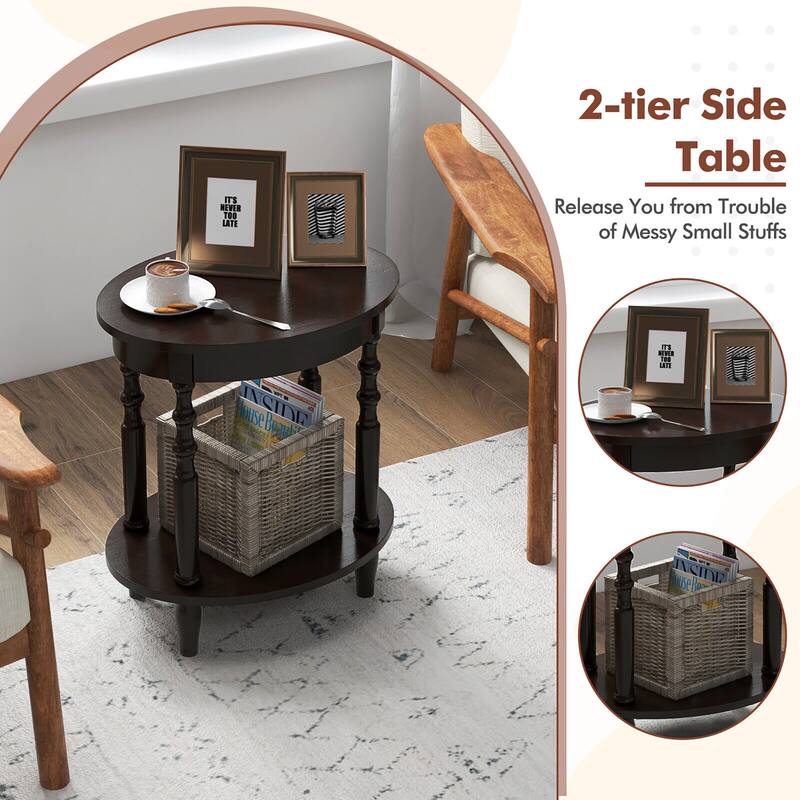 Gymax 2 PCS 2-Tier End Table Oval Compact Sofa Side Nightstand w/