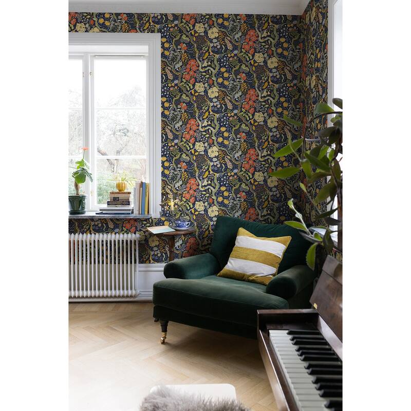 A-Street Prints Ann Blue Floral Vines Wallpaper