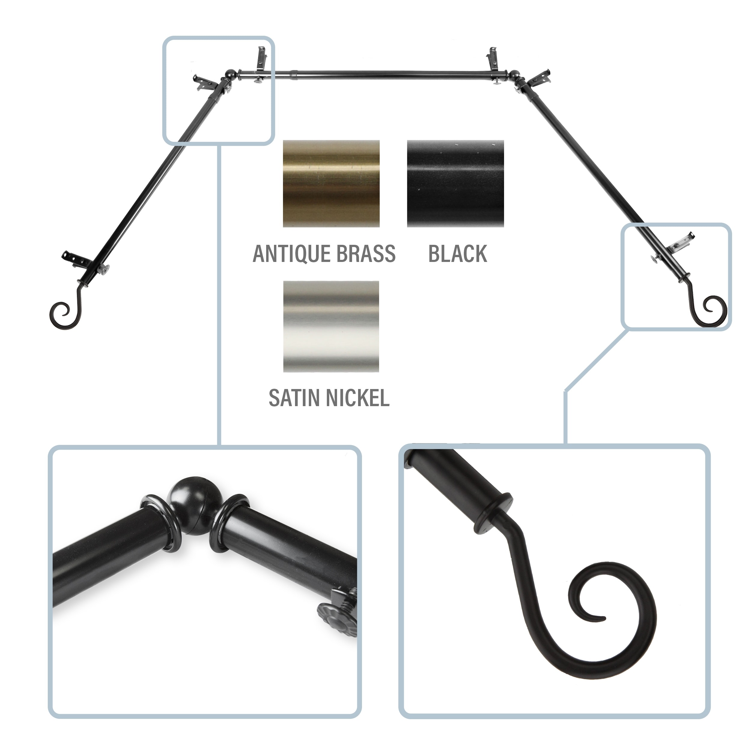 InStyleDesign Curve 13/16" Bay curtain rod 20"-36", 38"-72"