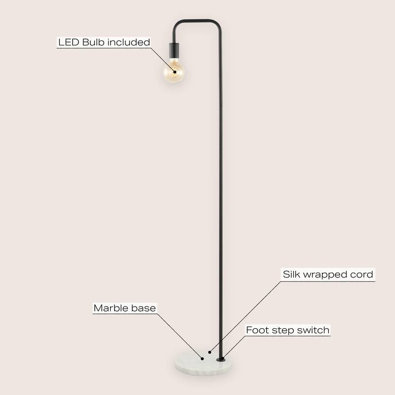Haines 60" Minimalist Edison Metal/Marble Floor Lamp, Gold by JONATHAN Y