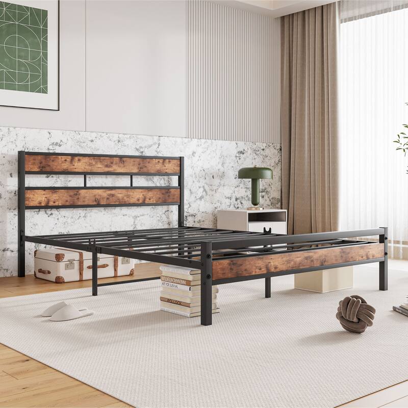 Rustic Vintage Wooden Platform Bed Frame
