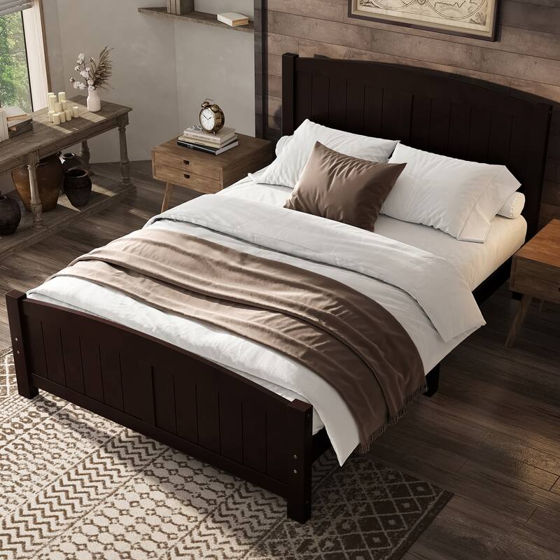 Full Size Platform Bed, Solid Wood Platform Bed with Support Slats and Strong Structure, No Box Spring Needed, Espresso