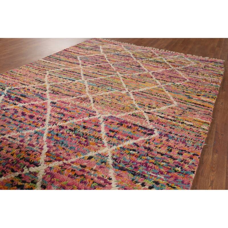 Trellis Plush Moroccan Oriental Area Rug Hand-Knotted Wool Carpet - 6'1" x 9'8"