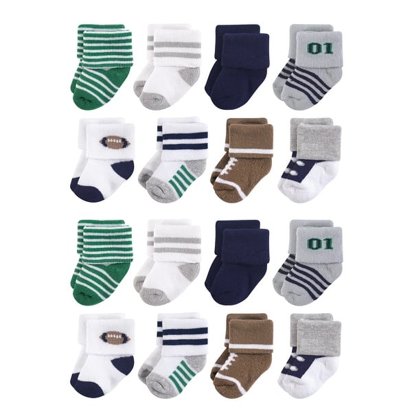 slide 1 of 1, Little Treasure Cotton Rich Terry Socks 16-Pack, Football 0-6 Months - Football