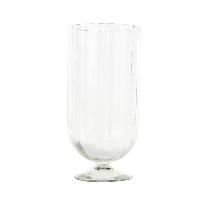 Glass Ribbed Fluted Candle Holder with Elevated Base - Clear - Roche River Decor - 6"W x 6"L x 13"H