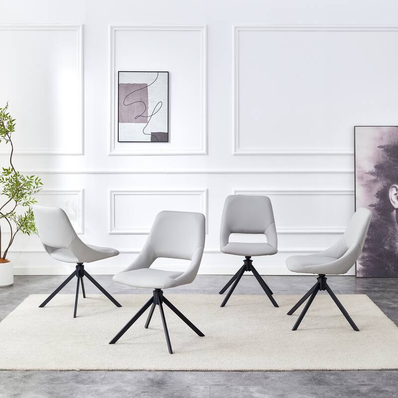 Faux Leather Dining Chairs Set of 4, Swivel Dining Room Chair, Metal Frame Kitchen Chairs
