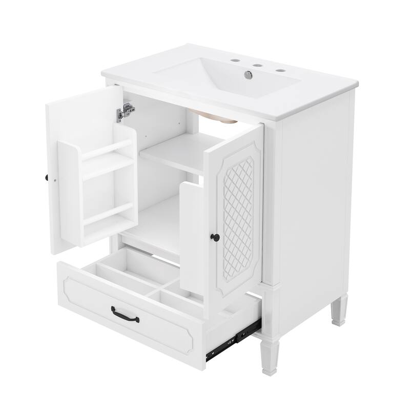 60" Bathroom Vanity with Double Ceramic Sink Combo Set, 2 Free Standing Cabinet with Soft-closing Door Organizers, 2 Drawers
