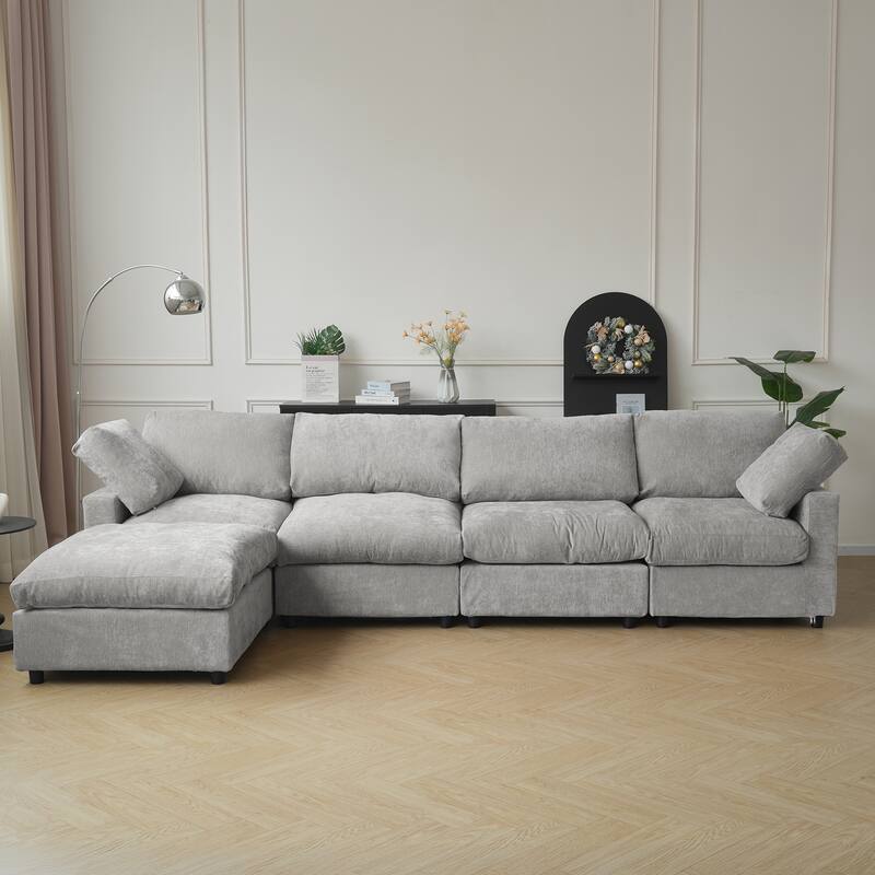134" Cloud Sectional Couches, L Shape Couch with Ottoman, 6 Seater Modular Sectional Sofa, Cushion Covers Removable