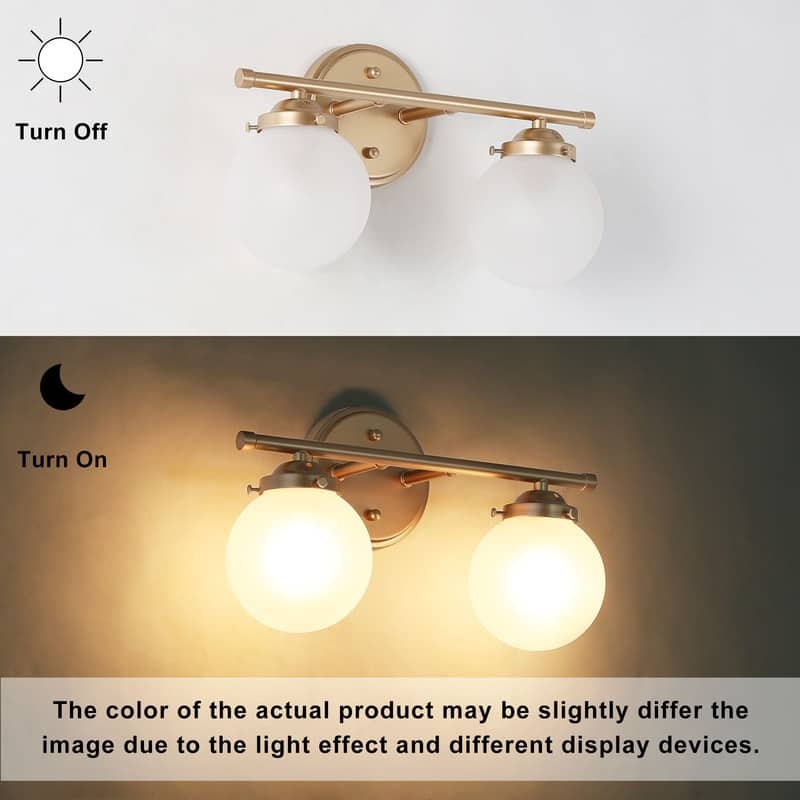 Modern Glam 2-light Bathroom Vanity Light Powder Room Wall Sconce Light with Frosted Glass Shades - L 14"x W 6.5"x H 8"