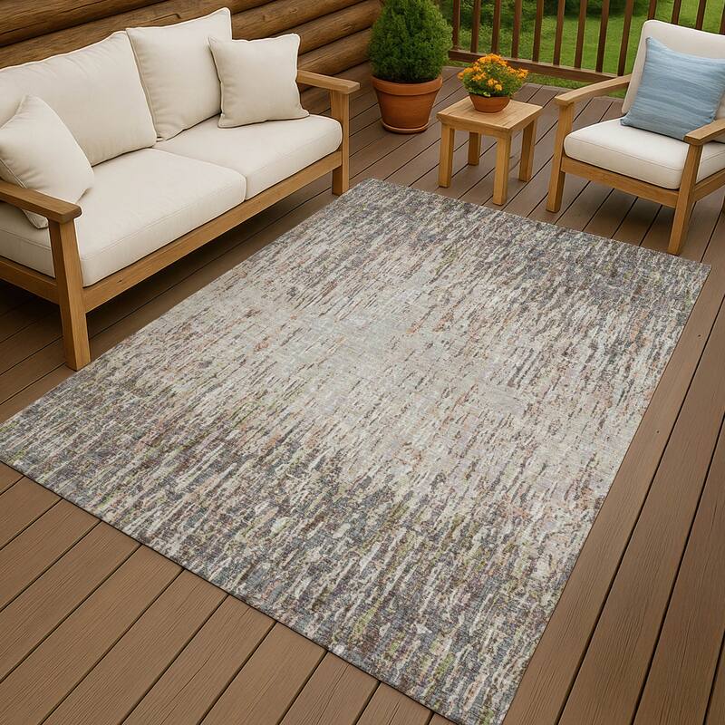 Machine Washable Indoor/ Outdoor Abstract Moxy Chantille Rug - Gray - 10' x 14'