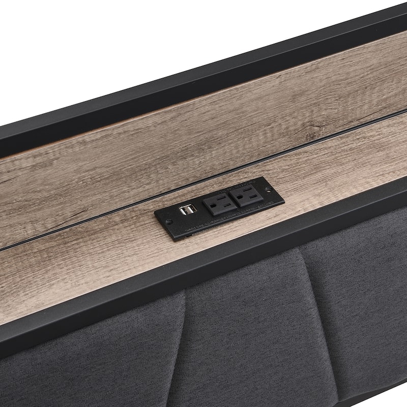 Black+Grey Full Size Metal Platform Bed with Drawers and Storage Headboard