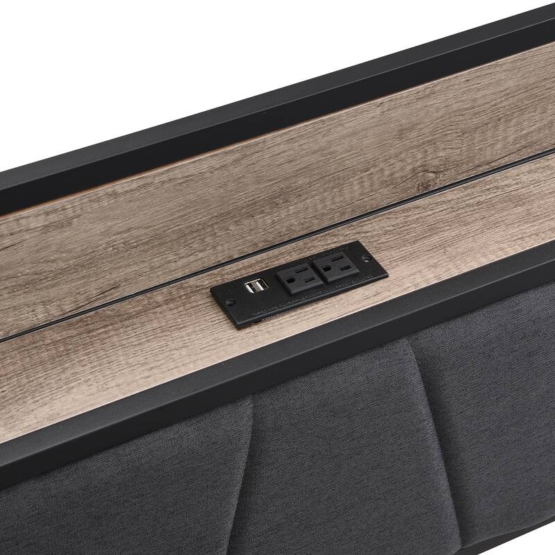 Queen Size Metal Platform Bed Frame with Upholstery Storage, USB, No Box Spring Needed