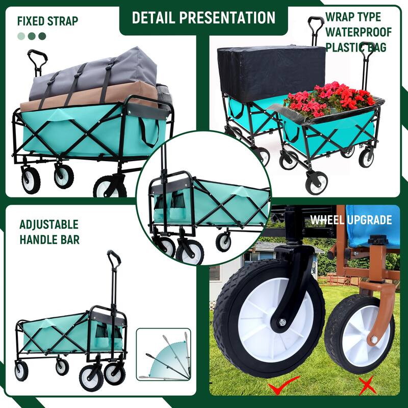 360lb Capacity Heavy-Duty Collapsible Wagon - with Storage Straps & 3-Piece Liner Bag Set