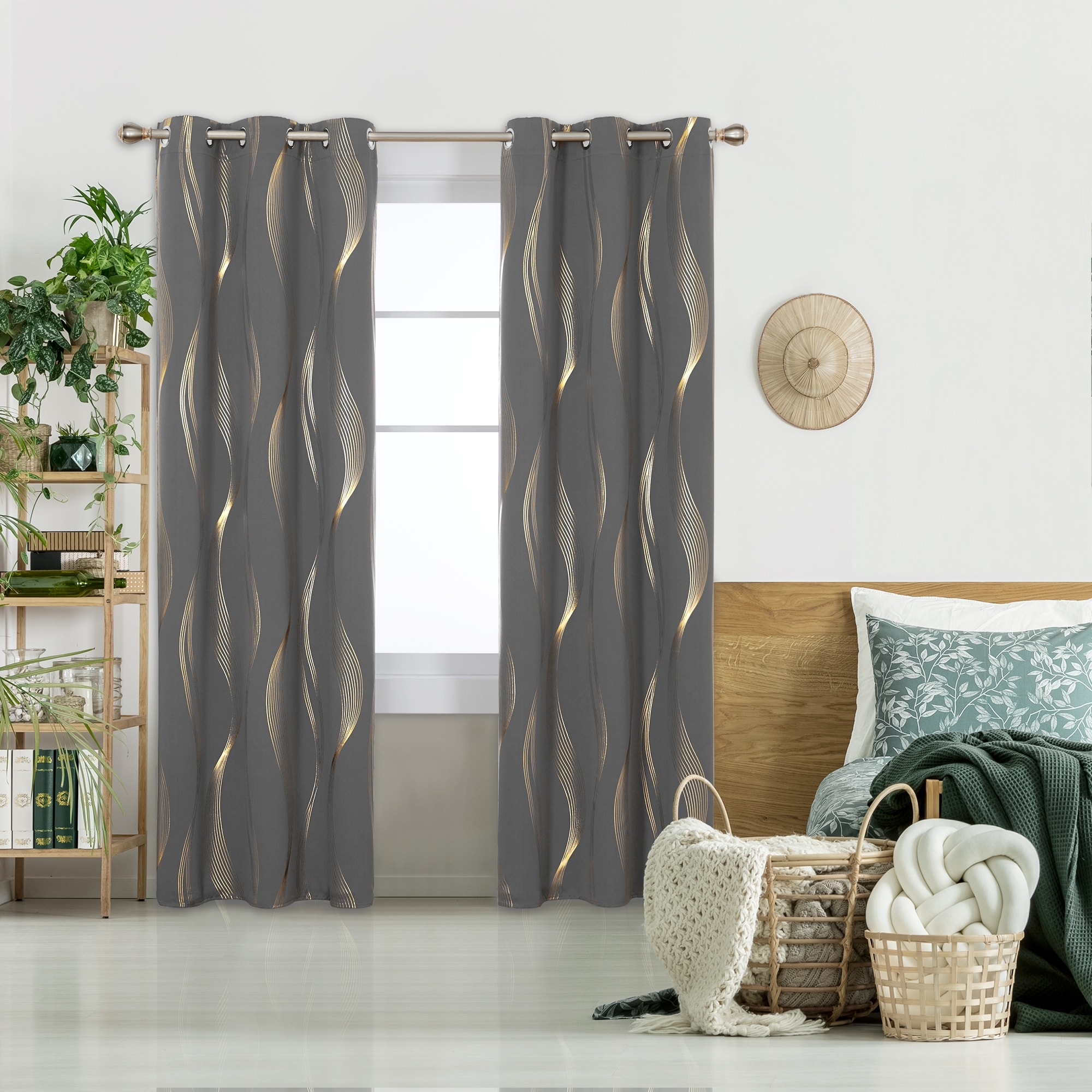 Deconovo Gold Wave 42 Width Curtain (2 Panel)