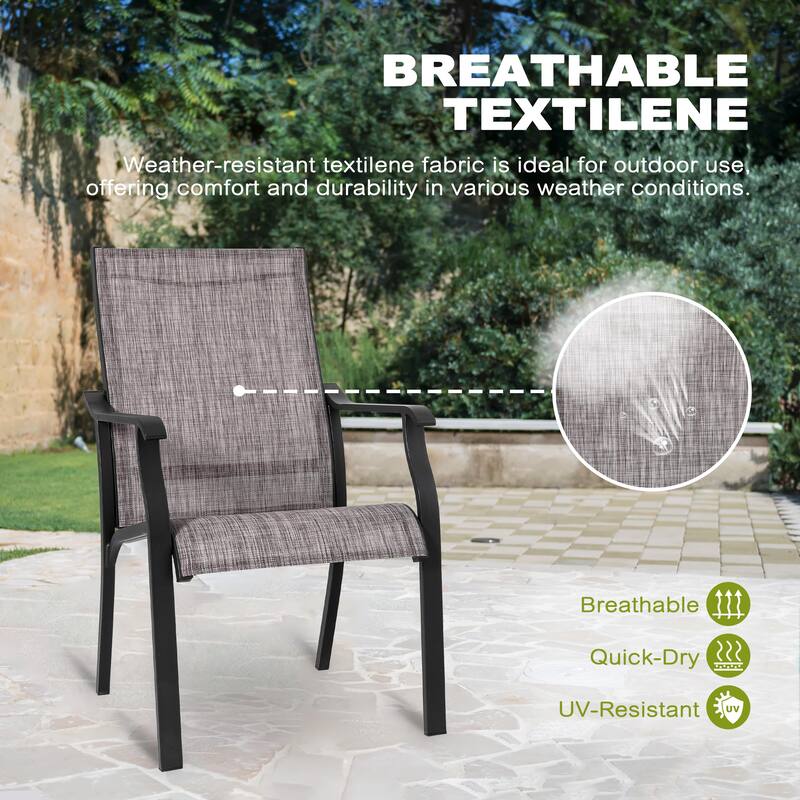 Outdoor 2-Piece Textilene Dining Chairs with Aluminum Frame, Grayish Brown