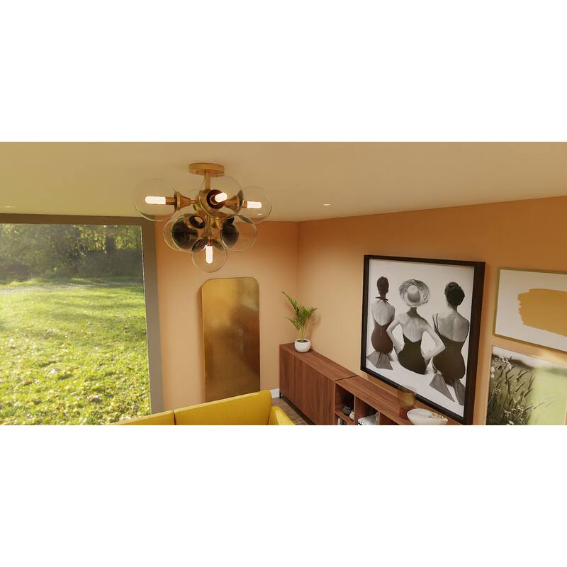Glinda 5-Light Brushed Weathered Brass Semi-Flush Mount Light