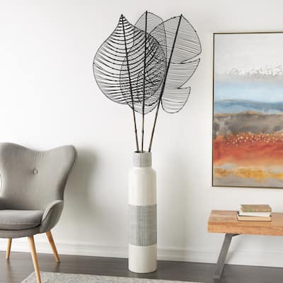 Black Bamboo Wood Handmade Tall Palm Leaf Woven Stick Leaf Home Decor Natural Foliage with Varying Shapes (Set of 3)