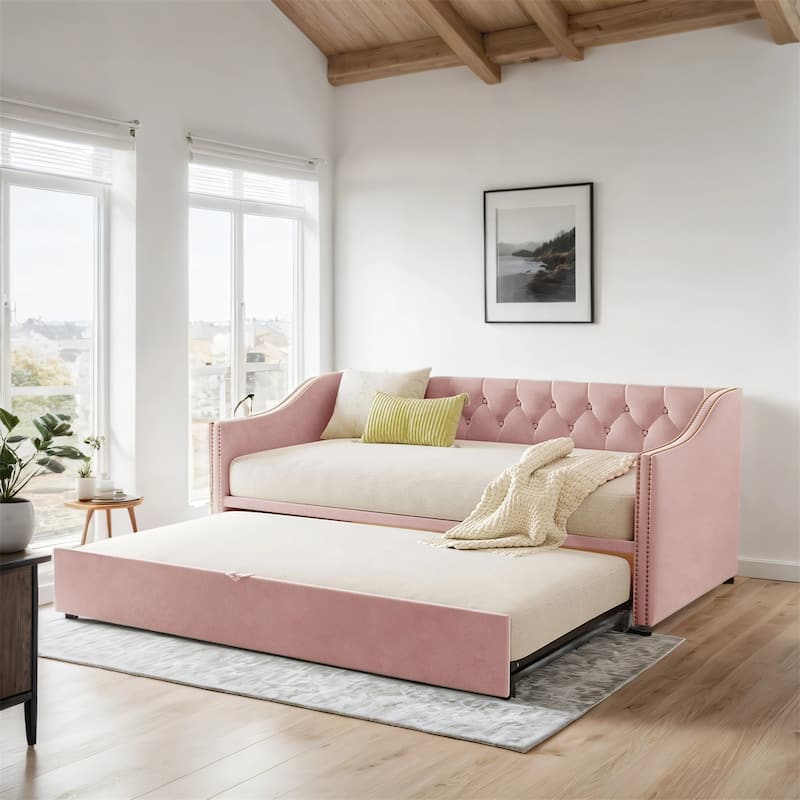 Twin Size Upholstered daybed with Pop Up Trundle