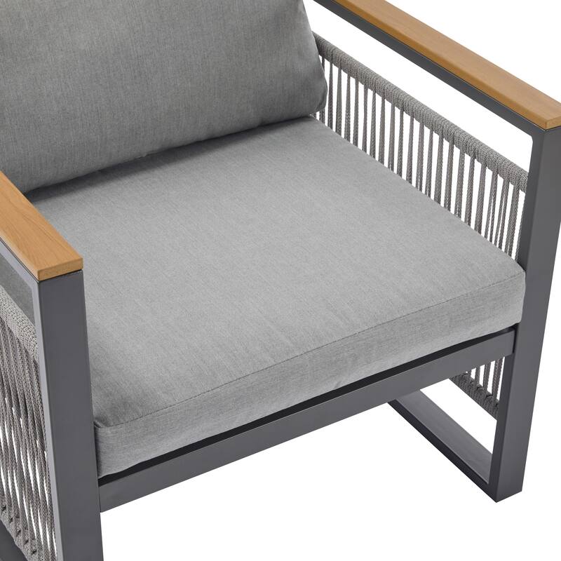 4 Pcs Outdoor Patio Furniture Set, 5 Seats All-weather Patio Conversation Set with Water Repellent Cushion and Coffee Table