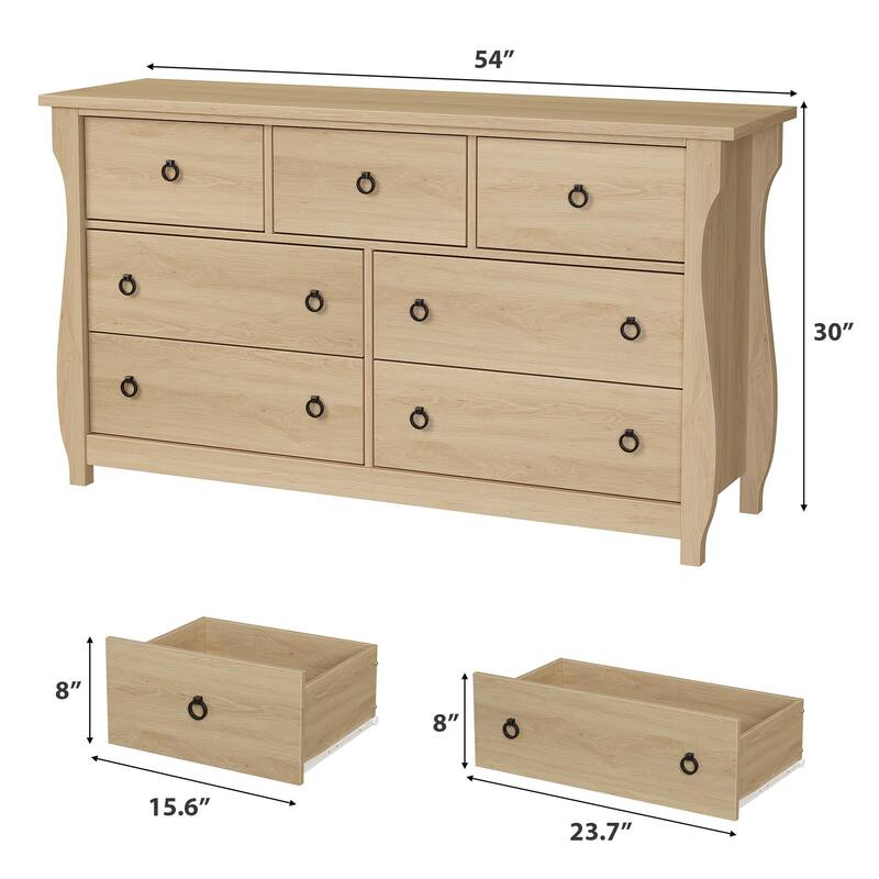 3/6/7 Drawer Dresser - Boho Dresser with Curved Legs, Freestanding Storage Chest Organizer