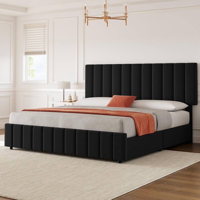 Bed Frame with 4 Storage Drawers and Adjustable Headboard