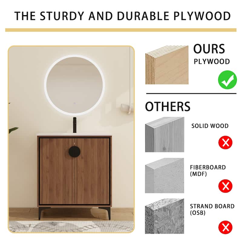 Malwee 24"/30" FreeStanding Bathroom Vanity, Floor Stand Bathroom Vanity with Sink,Soft Close Door and Adjustable shelf