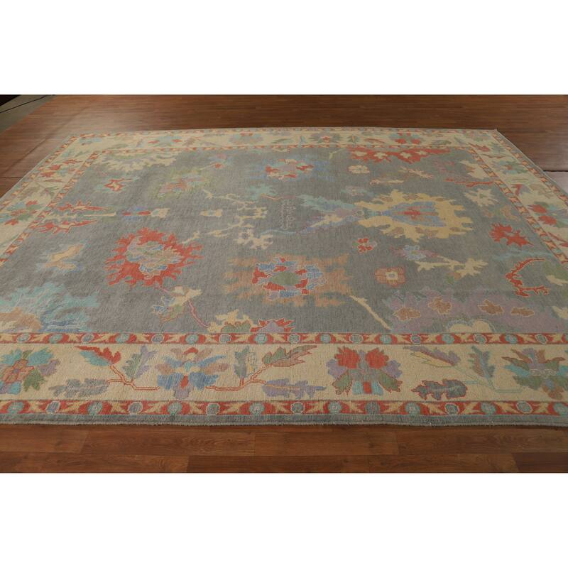 Hand Knotted Oriental 100% Wool Carpet Transitional All-Over Greys & Charcoal Oushak Area Rug - 11' 10'' X 9' 3''