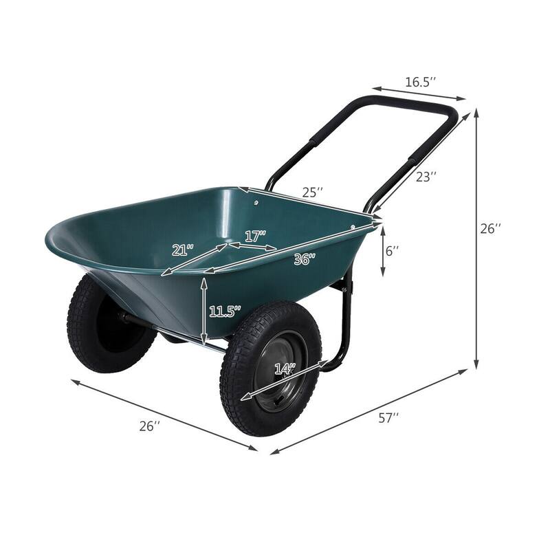 Costway 2 Tire Wheelbarrow Cart Heavy-duty Dolly Utility Cart