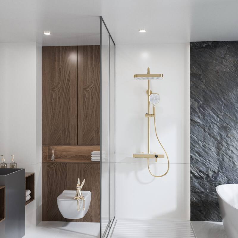 Modland Wall Mount 3-Function Shower System with Waterfall Tub Spout Adjustable Slide Bar,Handheld Shower